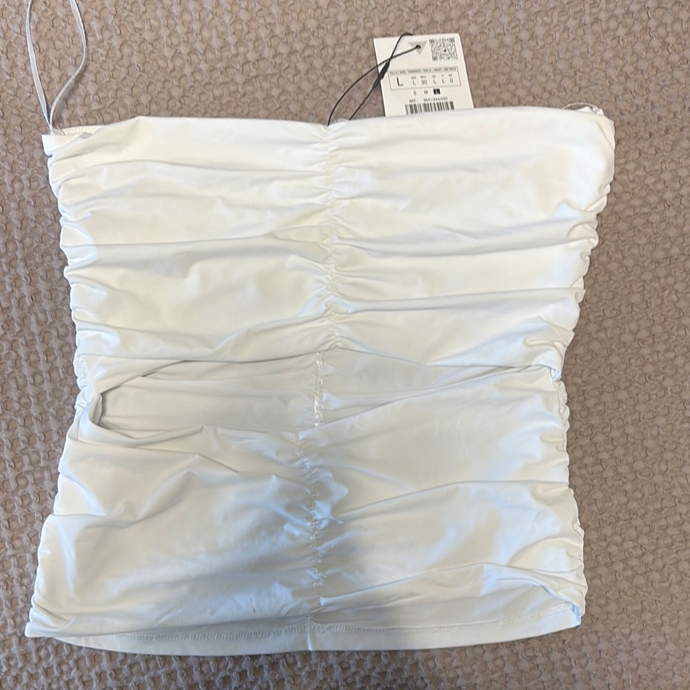 White Ruched Strapless Top